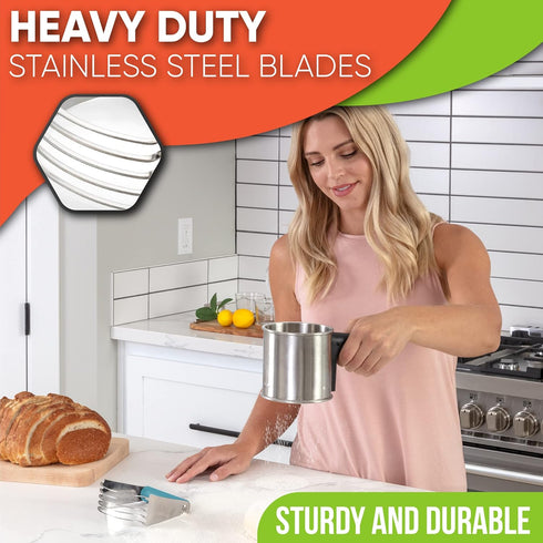 Spring Chef Dough Blender, Top Professional Pastry Cutter, Heavy Duty Baking Tool with Stainless Steel Blades, Medium Size, Aqua Sky...