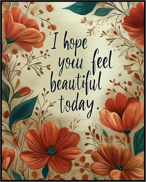 Posterizer 1 pcs-i hope you feel beautiful-sweet saying with pretty flowers-Motivational & Inspirational Art-Typography Art-Decor for Home & Offic...