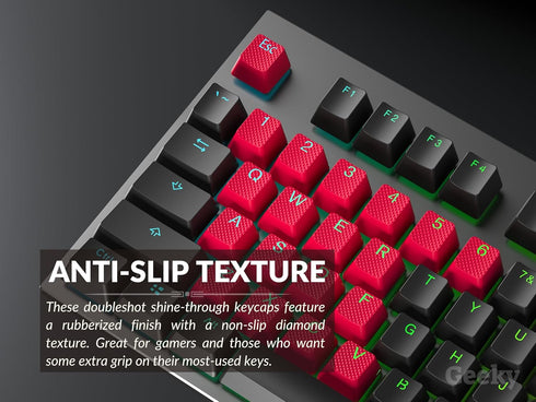 Rubberized Keycap Set | Double shot Translucent | ABS + TPR | OEM Profile for Mechanical Gaming Keyboard (Red, 23 Keys)...