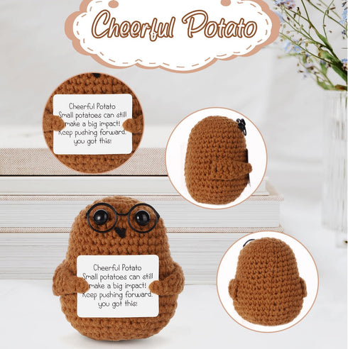 Positive Potato, 2.95 Inch Cheerful Potato Gifts with Positive Card Cute Glasses Knitted Potato Doll for New Year Gift Birthday Gifts Friends Chri...