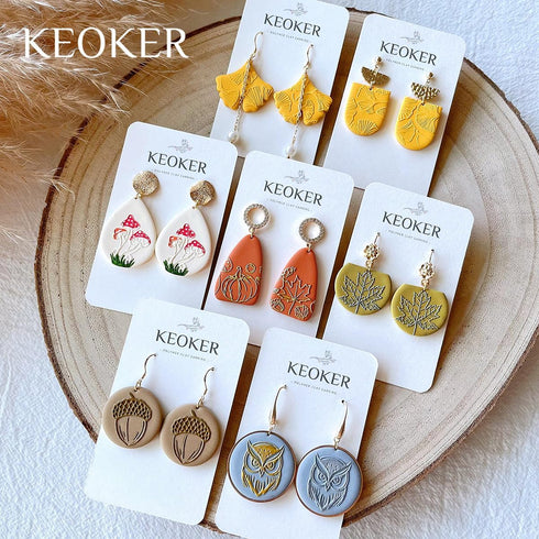 Keoker Pumpkin Polymer Clay Texture Sheets, Clay Texture Mat for Making Earrings Jewerly, Polymer Clay Earrings Tools (Fall texture sheet 1-3)...