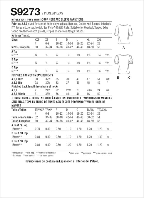Simplicity Misses' Scoop Neck Knit Top Packet, Code 9272 Sewing Pattern, Sizes XXS-XXL, White...