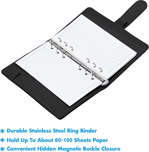 PU Leather Budget Binder Notebook Planner with 40 Pages Loose-Leaf Filler Paper, Stainless Ring Binder, 6 Zipper Bags, 10 Category Stickers, 2 Pen...