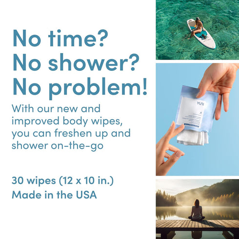 YUNI Beauty Large Body Wipes (Unscented, 12 Count) Super Soft Moist Showerless Wipes that Cleanse & Deodorize - On-the-Go Waterless Body Cleanser ...