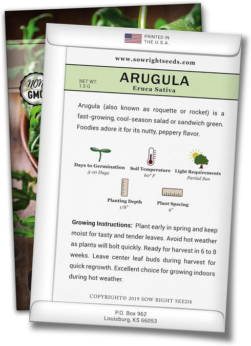 Sow Right Seeds - Arugula Seeds for Planting - Non-GMO Heirloom Seeds with Instructions to Plant a Home Vegetable Garden - Indoors, Hydroponics or...
