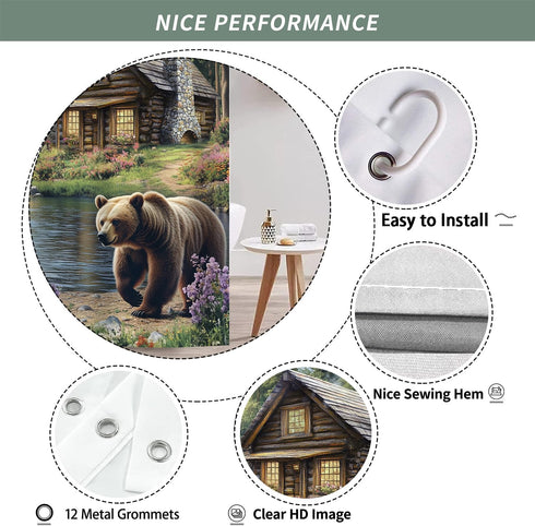 iTapnoom Rustic Bear Shower Curtains, Farmhouse Lake Country Lodge Cabin Fabric Shower Curtain for Bathroom, Camp Woodland Bathroom Accessories De...