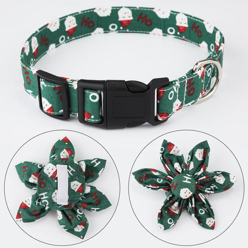 Christmas Dog Collar with Flower, Christmas Pet Collars Snowflake Dog Collar Stylish Adjustable Red Green Christmas Collars for Dogs(S)...