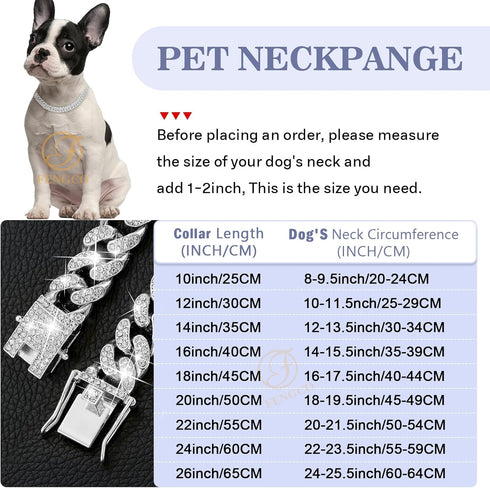 Silver Dog Chain Collar Diamond Cuban Link Dog Collar 13mm Wide Dog Necklace Metal Cat Chain Pet Crystal Collar Jewelry Accessories for Small Medi...