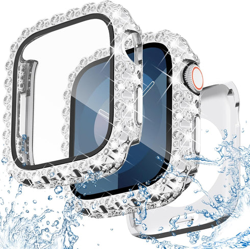 NewWays 2 in 1 Waterproof Bling Case 45mm for Apple Watch Screen Protector Series 9 8 7, Lace Full Glitter Diamond Rhinestone Bumper Face Cover fo...