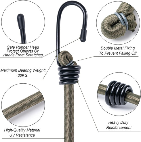 24inch Bungee Cords with Hooks,5Pcs Heavy Duty Extra Strong Outdoor Elastic Rope,Multi-Purpose Elastic Bungee Straps for Luggage,Camping,Tarps,Bik...