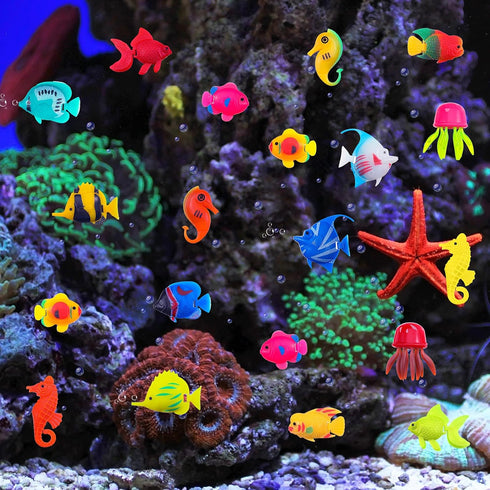 Weewooday 20 Pieces Artificial Moving Fishes Plastic Floating Fishes Lifelike Fish Ornament Aquarium Decorations for Fish Tank (Jellyfish and Seah...