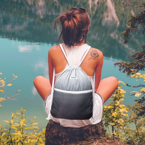 WANDF Drawstring Backpack String Bag Sackpack Cinch Water Resistant Nylon for Gym Shopping Sport Yoga (Grey)...