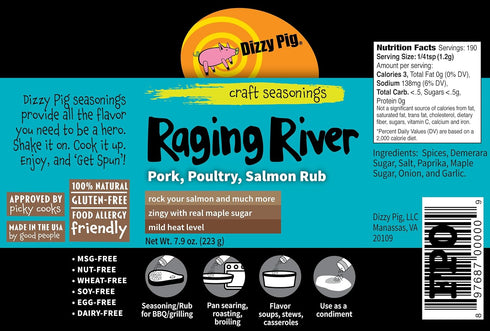 Dizzy Pig Raging River Salmon Seasoning Rub (8oz Shaker) - Seasons 30+lbs of Food - Hand Made in the USA - MSG Free, Gluten Free...