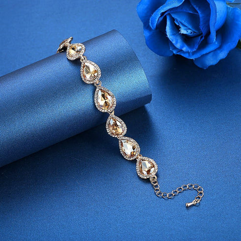 mecresh Flower Teardrop Austrian Champagne Crystal Jewelry Sets for Women or Wedding (1 Set Earring,1PCS Bracelet)...