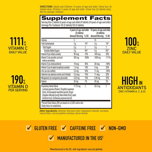 Airborne Vitamin C 1000mg (per Serving) - Very Berry Chewable Tablets (116 Count in a Bottle), Gluten-Free Immune Support Supplement, with Vitamin...
