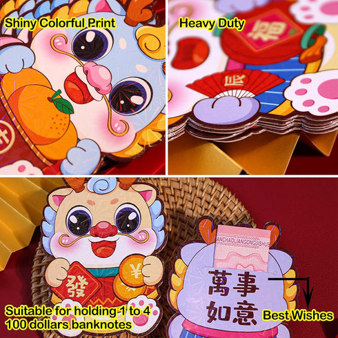 Red Envelopes Chinese, Red Money Envelopes for Cash,?? Cute Cartoon Dragon Shaped Red Pocket Hongbao,Heavy Duty Lucky Money Envelopes #316 (6 Patt...