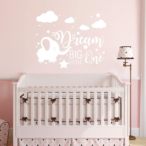Elephant Nursery Wall Decal, Dream Big Little One Decal, Elephant Sticker, Baby Boy Girls Room Decor, Nursery Decals, Cloud and Star Nursery A42 (...