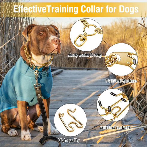 Dog Pinch Collar Stainless Steel,Gold Prong Dog Training Collar,No Pull Martingale Collar Stainless Steel Metal Chain Collar,Adjustable Size Colla...