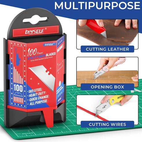 DIYSELF Utility Knife Blades 100 Pack, Box Cutter Blades Refills with Dispenser, Razor Blades Utility Knife Replacement Blades, Utility Blades for...