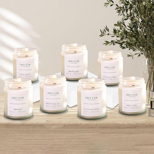 Craft & Kin Patchouli & Amber Scented Candle | 8 Oz 45 Hour Long Lasting | Classic Soy Spring Scented Candles Wood Wick | Made with Natural Soy | ...