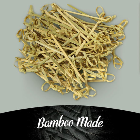 BambooMN 3.5" Green Knot Knotted Bamboo Cocktails Hors D'oeuvres Fruit Sandwich Skewers Picks for Catered Events, Holiday's, Restaurants or Buffet...