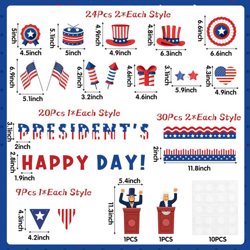 94Pcs US Presidents Government Bulletin Board Classroom Decoration Patriotic Border American Flag Cutouts President Memorial Independence Day Supp...