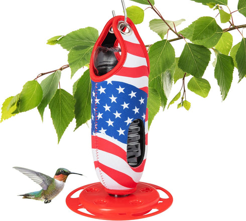 The Hummingbird Bottle Hummingbird Feeders for Outdoors Hanging, Uses Recyclable Bottles (American Flag)...