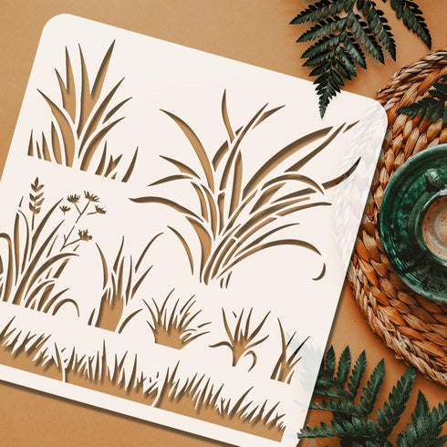 FINGERINSPIRE Grass Stencil for Painting 11.8x11.8inch Reusable Reed Grass Drawing Template Plastic Cattail Painting Stencil Leaves Plants Pattern...