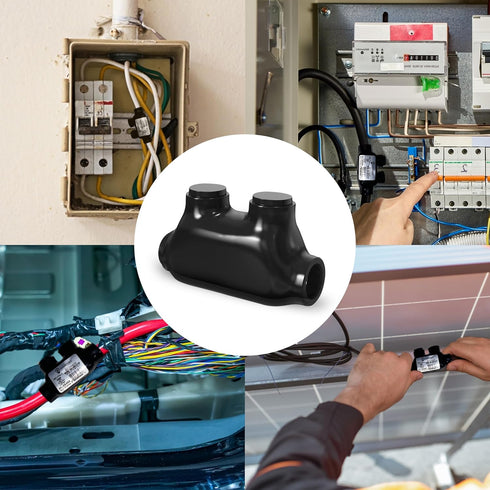 OHLECTRIC Black Insulated Electrical Power in-Line Splice Connector - 1/0-14" Wire Range, 3/16" Hex Screw- Rugged Di-Electric Rubber/Vinyl Coating...