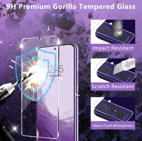 iAnder 3 Pack Galaxy S22 Screen Protector, 3 Pack Camera Lens Protector with Easy Installation Tray, Supports Fingerprint Sensor, HD Retina Clarit...