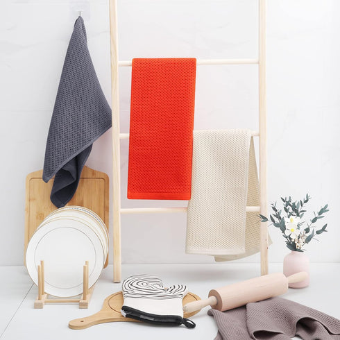 Homaxy 100% Cotton Waffle Weave Kitchen Dish Towels, Ultra Soft Absorbent Quick Drying Cleaning Towel, 13 x 28 Inches, 4-Pack, Multicolor...