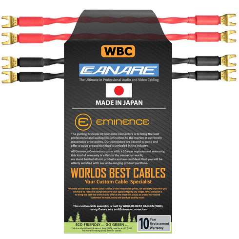 WORLDS BEST CABLES 4 Units - 6 Inch - Canare 4S11 – Audiophile Grade - 11AWG - HiFi Speaker Jumper Cable Terminated with Gold Spade Connectors...