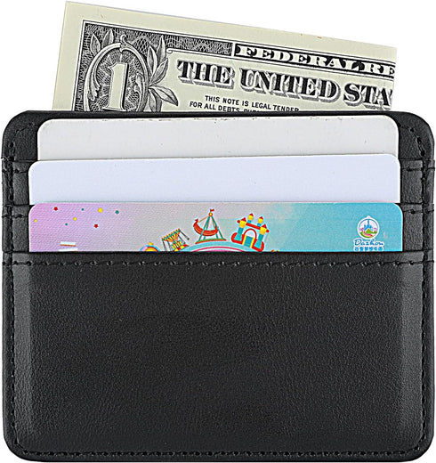 3.94" Slim Credit Card Holder Wallet Card Case in Pebble Leather, Rfid Blocking Card Case with 6 Slots and 1 Pocket, Minimalist Front Pocket Walle...