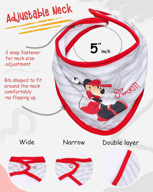 Disney Baby Girls' Bandana Bibs 3 Pack Set for Feeding, Teething, and Drooling, Red/Grey/Pink...