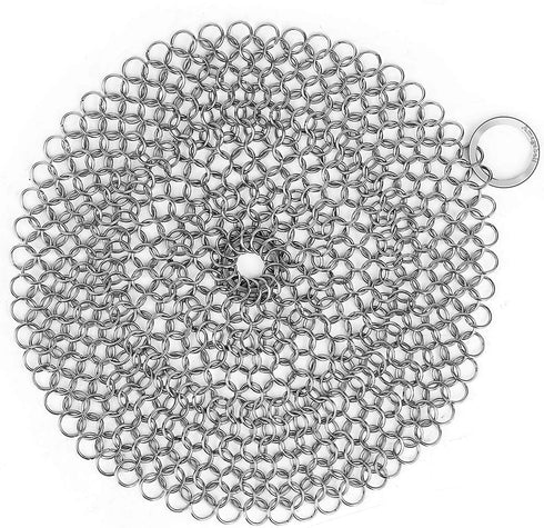 AMAGABELI GARDEN & HOME 7”x7” Cast Iron Cleaner 316 Stainless Steel Cast Iron Scrubber Chain Mail Scrubber Cast Iron for Pans Dutch Ovens Grills B...