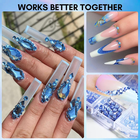 Makartt Blue Nail Rhinestones Flatback Rhinestones Multi-Size Round Crystal Glass Nail Charms Diamonds Nail Jewels Rhinestones for DIY Crafts Make...