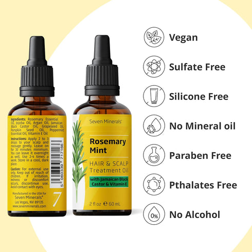 Seven Minerals, NEW Rosemary Oil for Hair Growth, Infused with Jamaican Black Castor Oil, Vitamin E, Mint & Natural Hair Strengthening Oils, Thick...