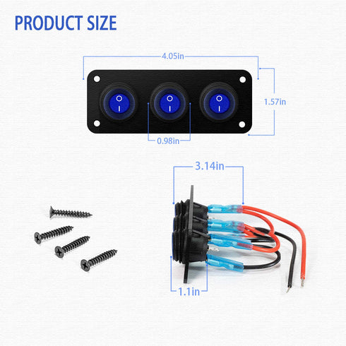 3 Gang 12V 20 Amp Toggle Rocker Switch Panel LED Breaker Waterproof Widely Fits for Auto Automotive Lights Car Marine Boat Yacht, Trailer, Caravan...