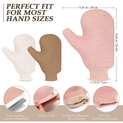 PHOGARY Exfoliating Body Scrubber Glove 3 Pack, Deep Cleaning Shower Gloves Exfoliating for Women, Exfoliating Mitt Dead Skin Remover for Body, Pr...