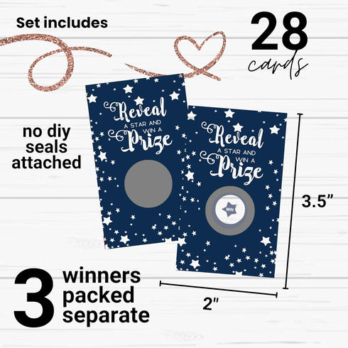 Paper Clever Party Blue Twinkle Star Bridal Shower Games Pack: 28 Scratch-Off Raffle Cards for Wedding & Engagement Parties...