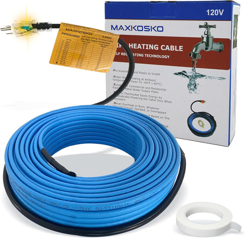 MAXKOSKO 9Ft. 120V Heat Tape for Water Pipes, Self-Regulating Water Pipe Heat Cable for Metal And Plastic Water Pipes....