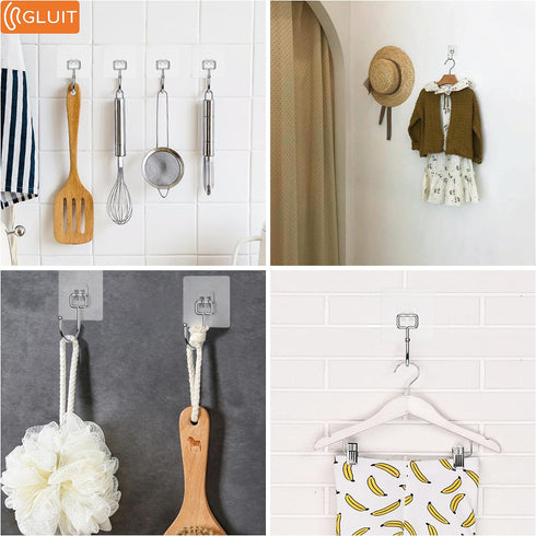 GLUIT Large Adhesive Hooks for Hanging Heavy Duty 22 lbs - Robe Towel Hanger Hooks, Waterproof Adhesive Wall Hooks for Home, Bathroom, Kitchen, Of...