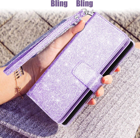Fingic for Samsung Note 10 Case,Galaxy Note 10 Wallet Case Glitter Sparkle Cover 9 Card Holder PU Leather Flip Case with Kickstand Wrist Strap Wal...