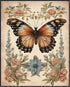 Posterizer 1 pcs- Orange butterfly with wild blue and red flowers-Art for Animal Lovers-Floral Botanical Art- Gift for Men Women Teens-Decor for ...