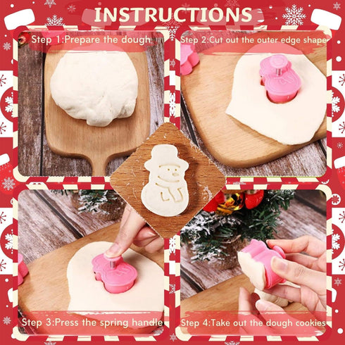 KAISHANE Christmas Themed MINI Cookie Cutter Embossing Mold Fondant Stamper Set - 8Pcs Plastic spring die Biscuits Pastry Cutter Set 3D Cookie Cak...
