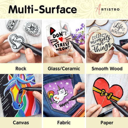 ARTISTRO Paint Pens for Rock Painting, Stone, Ceramic, Glass, Wood, Tire, Fabric, Metal, Canvas. Set of 12 Markers for Acrylic Painting, Water-bas...