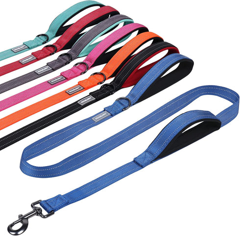 VIVAGLORY Traffic Handle Dog Leash, Two Padded Soft Handles Dog Leash, Strong Reflective & Metal Hook Training Dog Lead, Blue...
