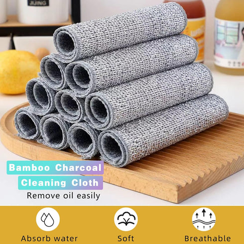 3 Pcs Upgraded Non Scratch Wire Dishcloth, Double-Sided Bamboo Charcoal Wire Miracle Cleaning Cloths, Reusable Multipurpose Wire Dishwashing Rags ...