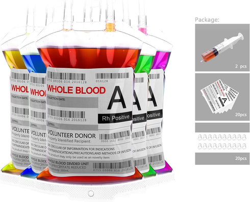 WYNK 20 Pack Halloween Decorations Blood Bag for Drink, 11.5 FL Oz Reusable Cups Containers, Live Blood of Theme Parties, Halloween/Vampire/Hospit...