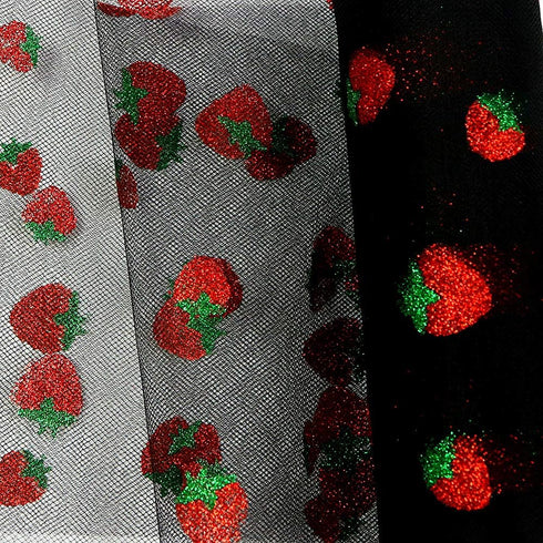 Shiny Strawberry Glitter Tulle Rolls 6 inch x 10 Yards (30 feet) Black Color for Table Runner Chair Sash Bow Pet Tutu Skirt Sewing Crafting Fabric...